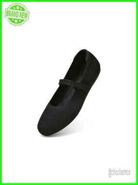 Women's Knit Mary Jane Flats Adjustable Hook and Loop Slip On Shoes